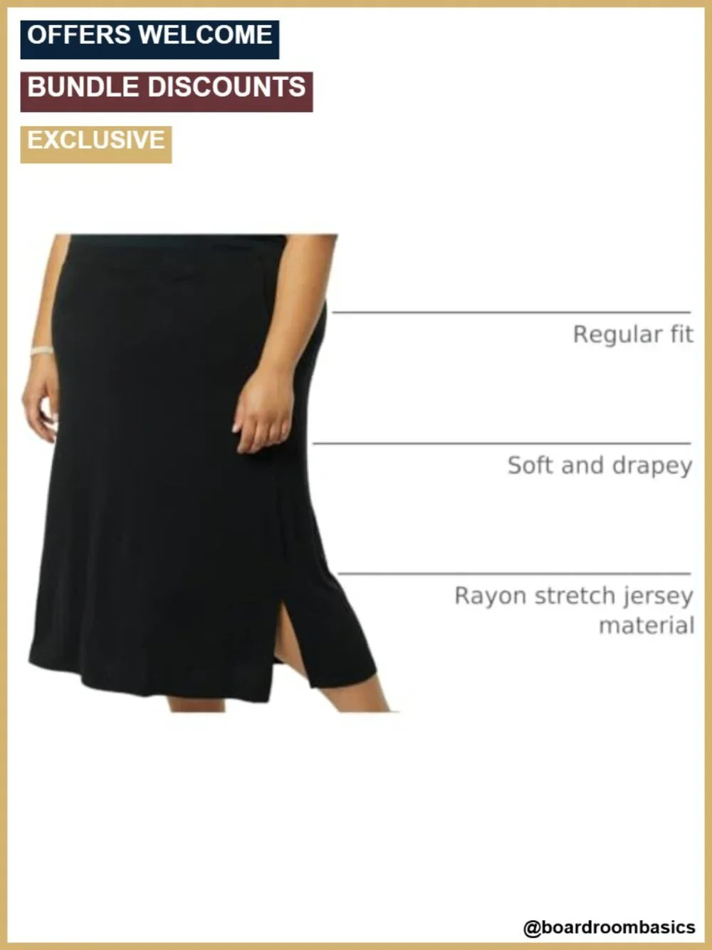 Pull-On Knit Midi Skirt with Elastic Waist, Stretchy